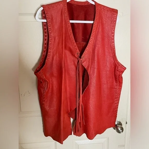 Handmade Leather(Cow hide) Leather Vest Leather Tie Straps 2XL​​​​​​​​​​​ - Picture 4 of 8